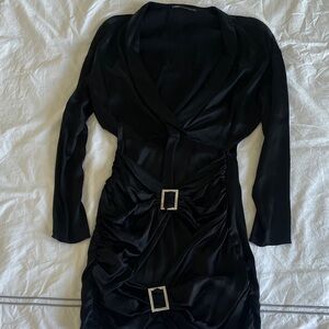 Zara Black Long Sleeve Dress with Buckle Accents